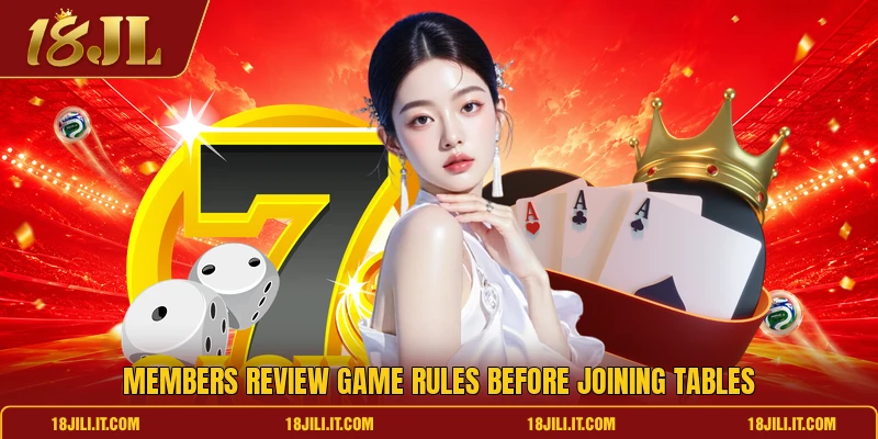 Members review game rules before joining tables