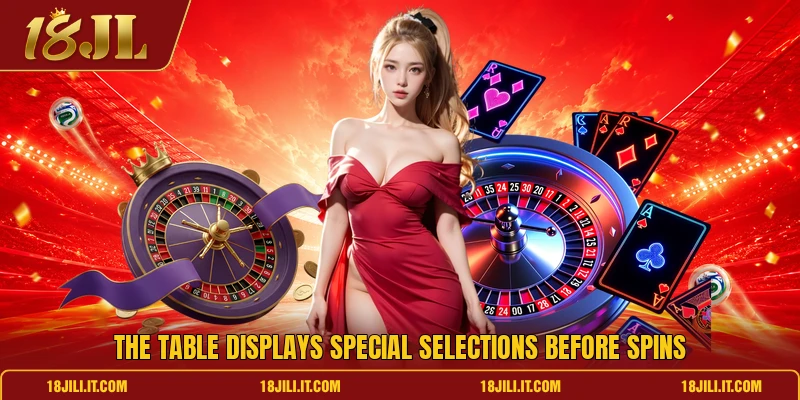 The table displays special selections before spins